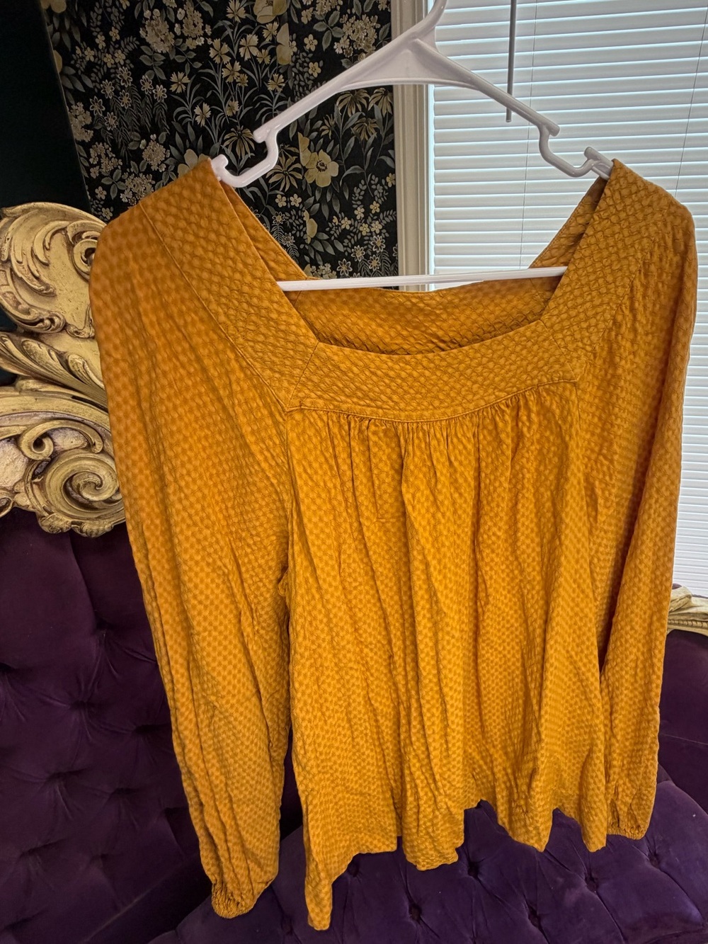 Universal Thread Mustard Textured Square Neck Blouse